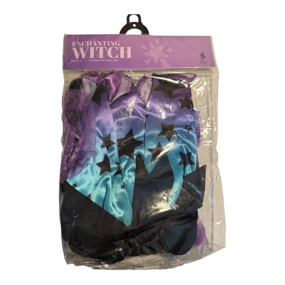 Enchanting‎ Witch Costume Girls Size 5-6 Halloween Dress Hat Belt Cosplay New